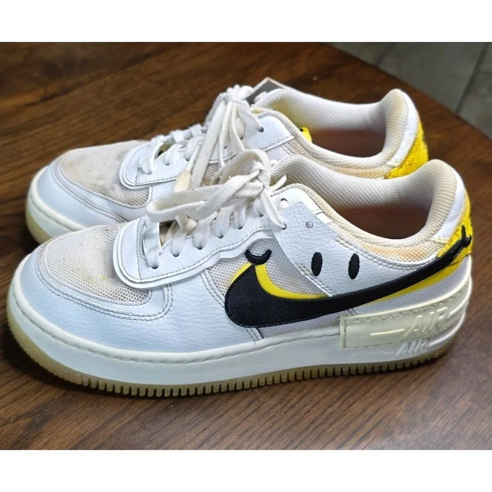 Nike Air Force 1 Shadow Womens Sneakers Size 8 White Yellow Black‎ Leather